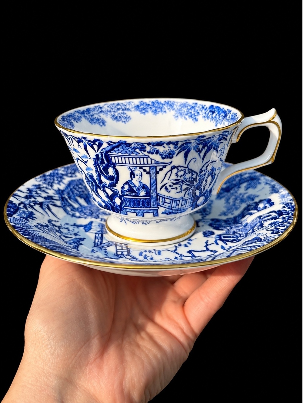 Royal Crown Derby Mikado XLV Blue and White Porcelain Tea Cup & Saucer Set